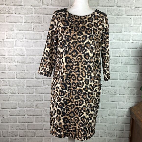 Jaclyn Smith Collection Animal Print 3/4 Sleeve Shift Dress Size Small - Picture 2 of 11